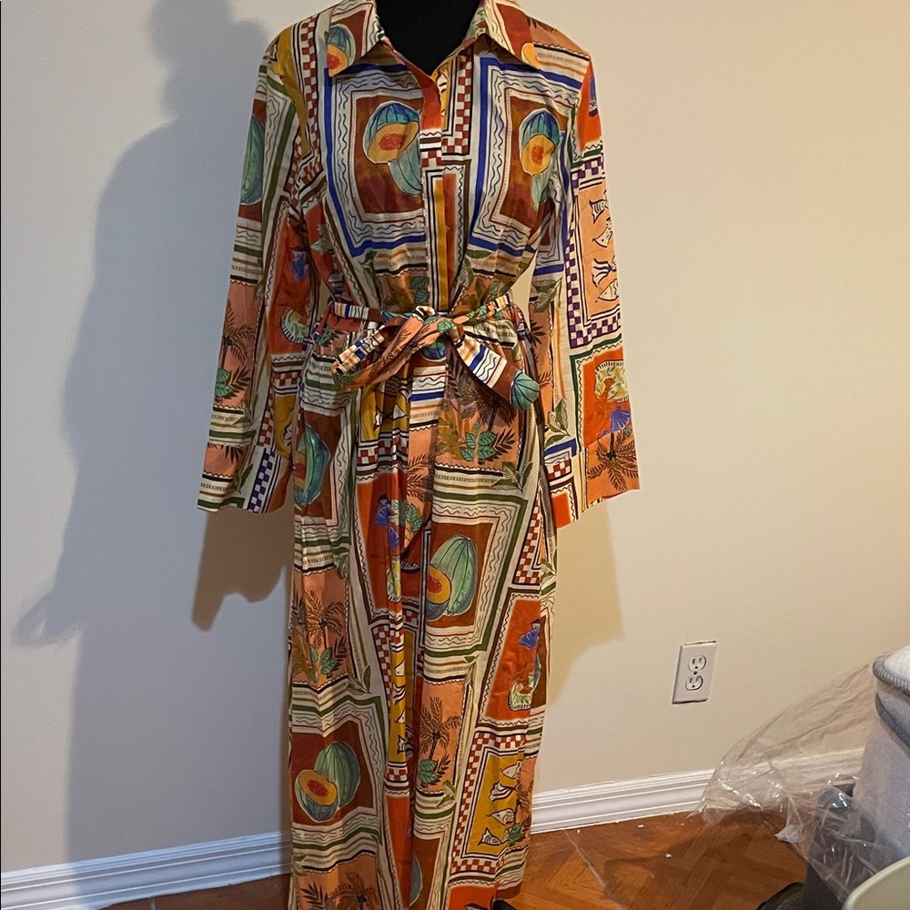 Zara Orange and Green Patterned Dress